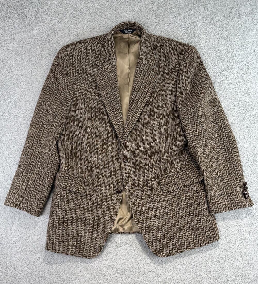 Jos A Bank Size 43R Brown Herringbone Harris Tweed Sport Coat Jacket